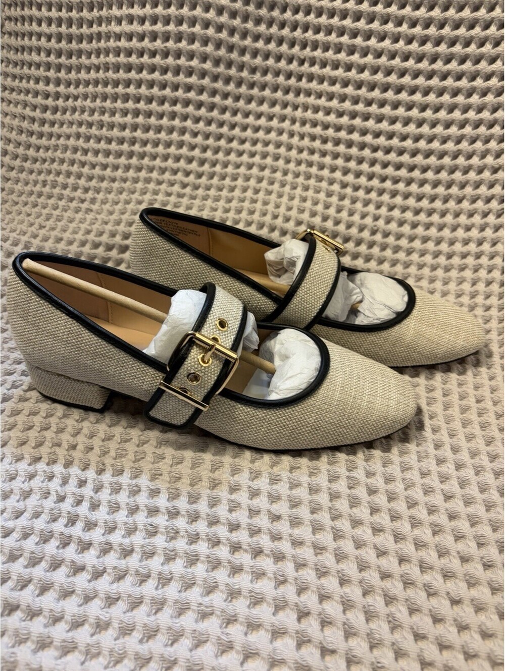 J. Crew Teagan Mary Jane In Beige Spanish Canvas Black Leather Trim Size 10 $168 - Picture 2 of 9